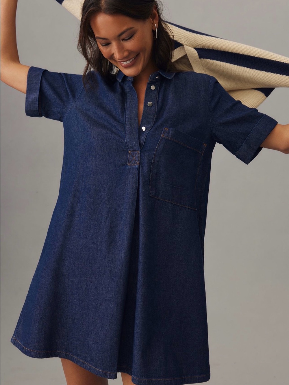 Pilcro Dark Blue Denim Shirt Mini Dress